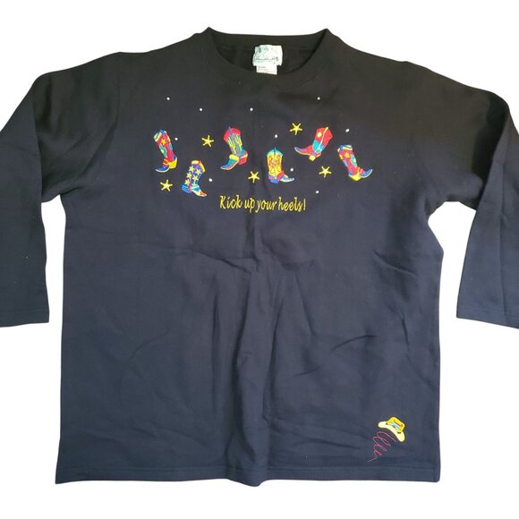 Vintage Cute Cowboy Boot Cowgirl Embroidered Sweatshirt Dopamine Girl Maximalist - Picture 1 of 11